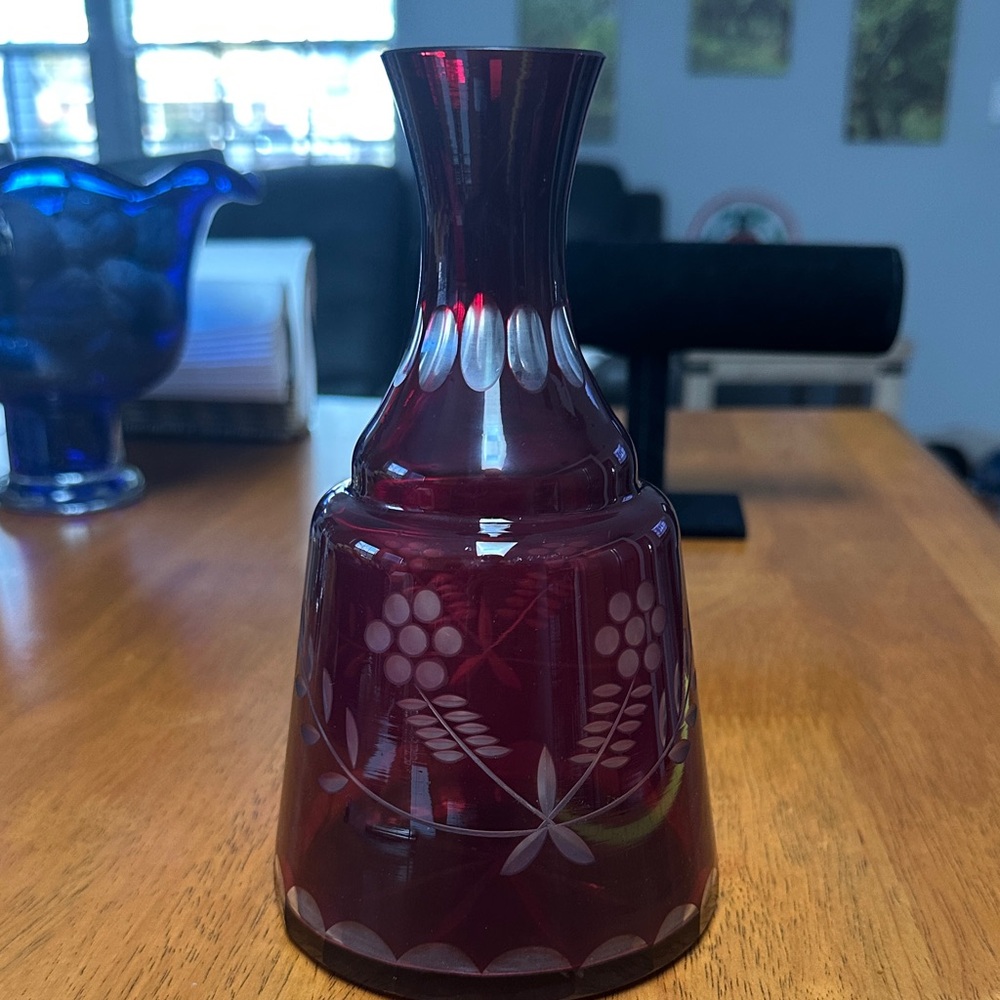 Egermann mid century Ruby Red cut 2 clear bedside water carafe from Czech